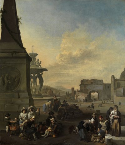 Market Scene on the Piazza del Popolo in Rome by Johannes Lingelbach